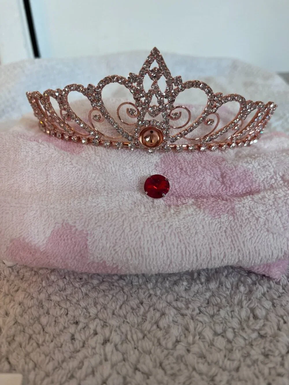 DisneySea Tokyo Rose Gold Tiara - Removable Gemstone (Ruby + Unopened Amethyst)